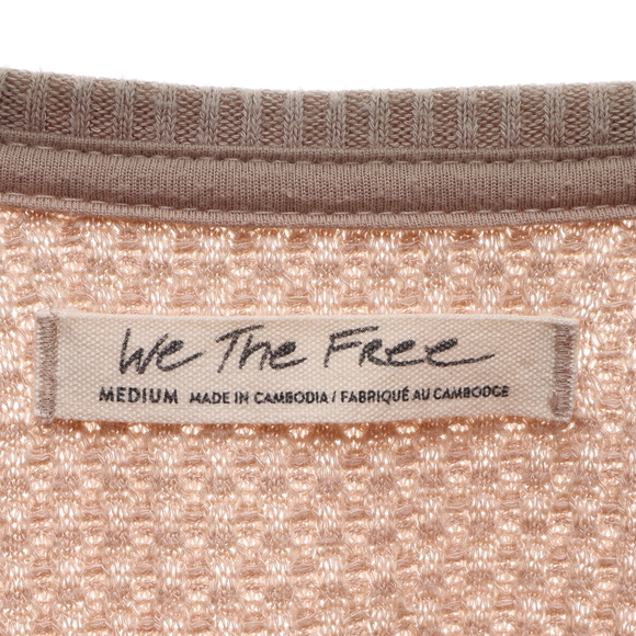 We The Free Women V-Neck Waffle Knit Longsleeve Shirt  M Pink - Picture 4 of 9